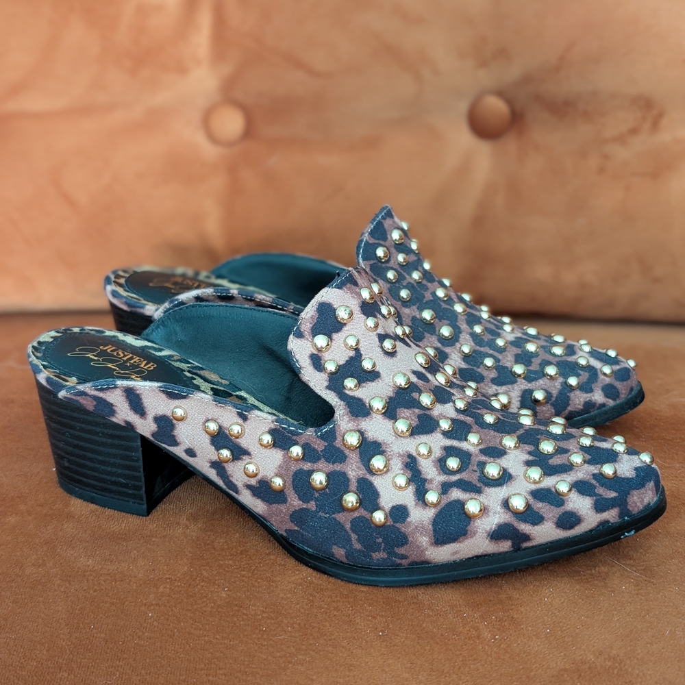 Leopard Print Studded Mules